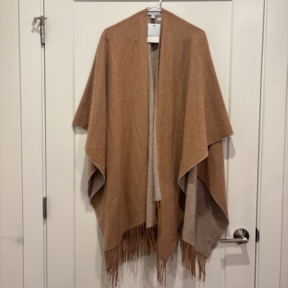 Nordstrom Accessories - Nordstrom Wool Cashmere Ruana Wrap Tan Combo Fringe One Size NEW NO415033MI